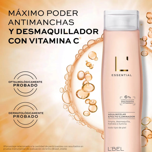 Agua Micelar Desmaquillante Essential con Efecto Iluminador LBel